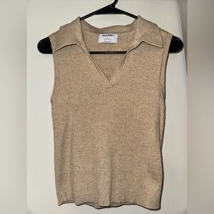 Old Navy Beige Ribbed Collared V‑Neck Sleeveless Tank